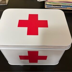 White First Aid Tin with Red Cross